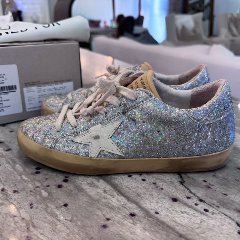 GOLDEN GOOSE Super-Star sneaker iridescent silver & yellow. GUC. Sz 37 - Picture 4 of 6